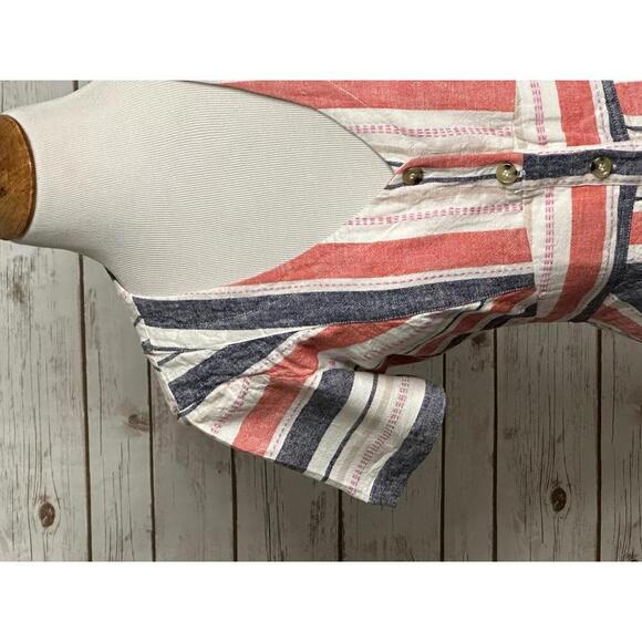 Parker Kacey casual striped V-neck linen-blend button front mini dress Size 8 - Picture 3 of 8